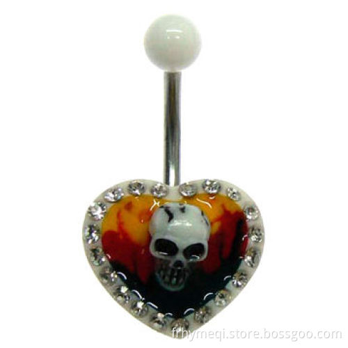 Dangling crystal, skull navel belly rings
